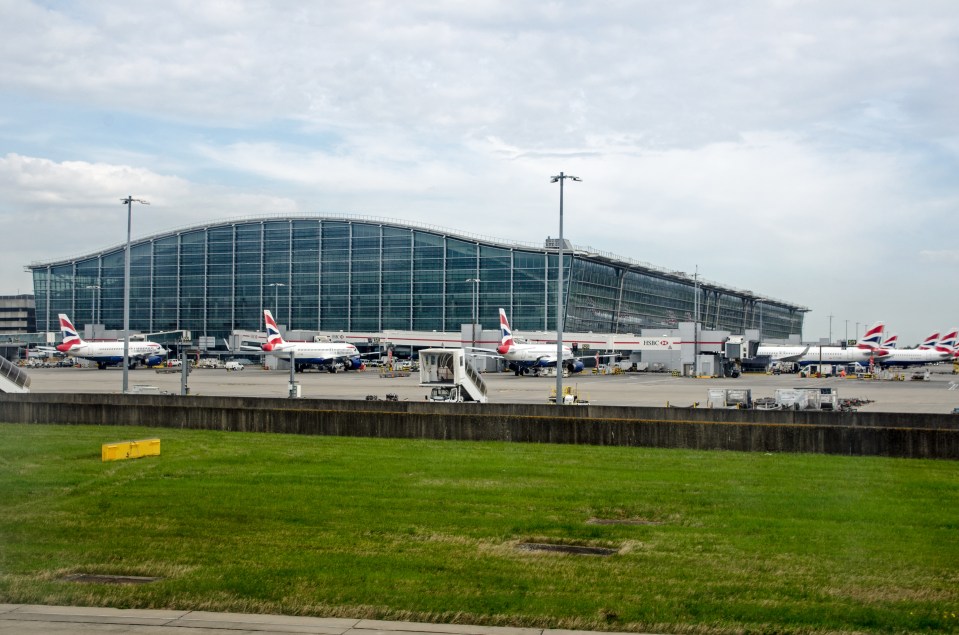 British Airways planes parked at Terminal 5 of Heathrow Airport.