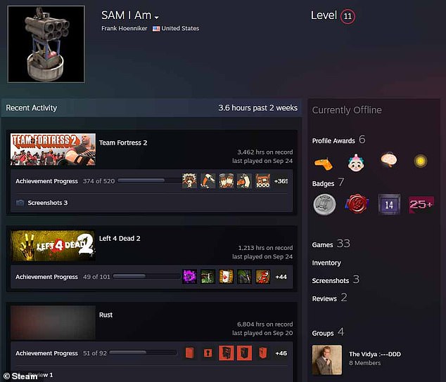 Jahn's profile on Steam - an online gaming store - showed he played about 17,400 hours on various games as recently as the day of the shooting