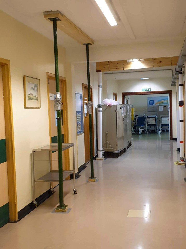 Hospital corridor supported by temporary shoring.