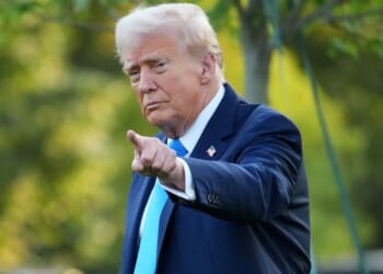 President Donald Trump gestures as he departs the White House in Washington, D.C., on Monday.