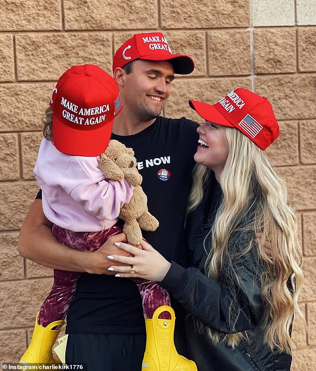 Charlie Kirk with his wife and one of his two children