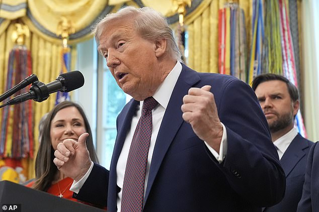 President Donald Trump speaks during an event at the White House and takes questions from reporters