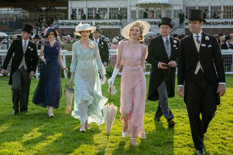 Downton Abbey cast members at a horse race.
