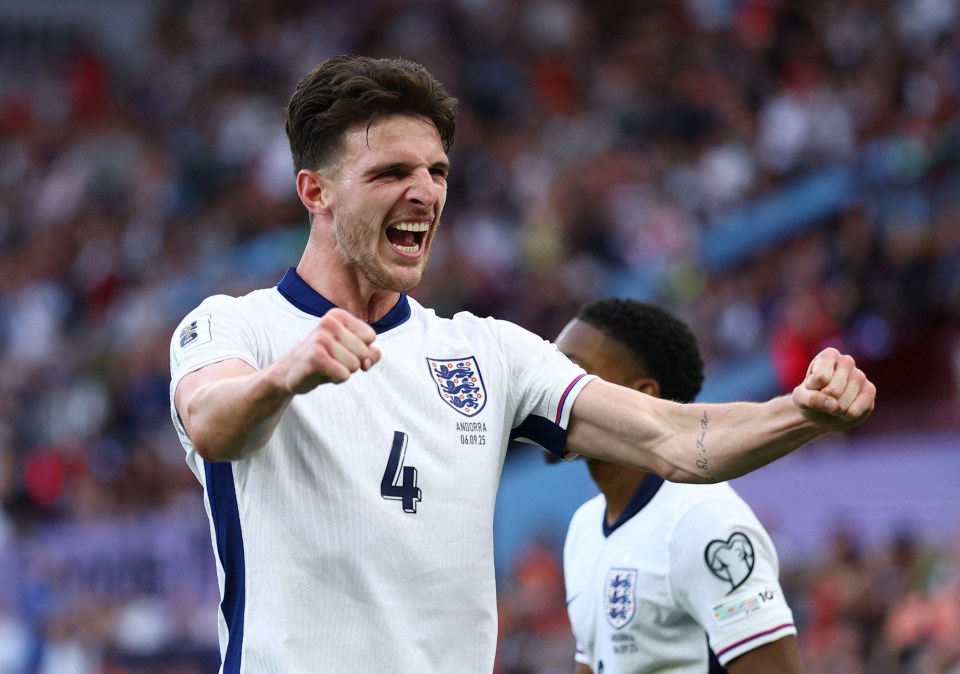 Declan Rice celebrating a goal for England.