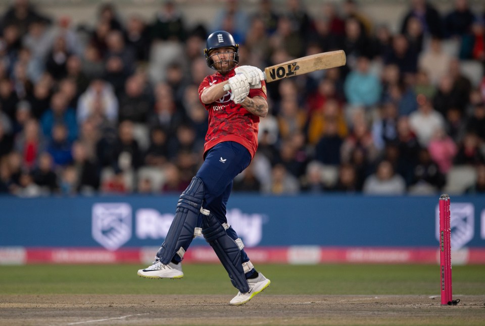Phil Salt of England batting during a cricket match.