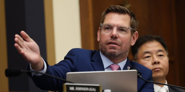 Rep. Eric Swalwell speaks during a House Judiciary Committee hearing with Federal Bureau of Investigation Director Kash Patel in the Rayburn House Office Building in Washington, D.C., on Sept. 17.