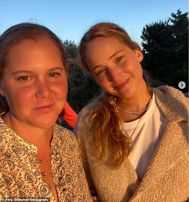 Lawrence's comments were slammed by fans online after she previously praised her friend, actress and comedian Amy Schumer, for choosing to speak up in support of Israel amid the conflict - pictured together 2021