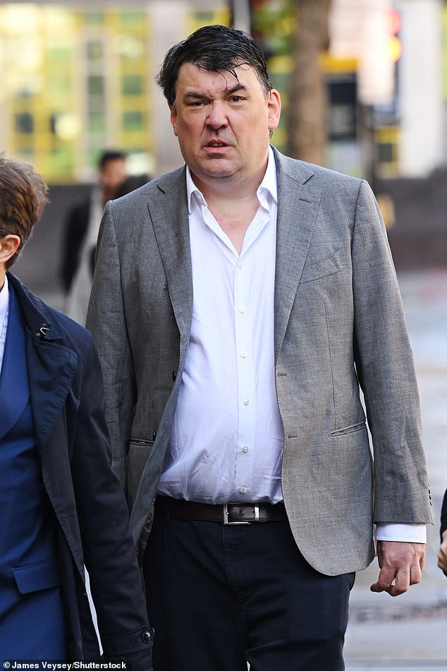 Graham Linehan arrives at Westminster Magistrates' Court for today's trial where he is accused of harassing a trans woman
