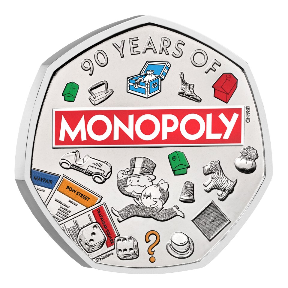 50p coin celebrating 90 years of Monopoly.