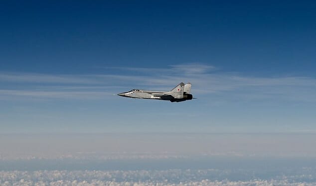 An image released by the Swedish Armed Forces shows a Russian MIG-31 fighter jet flying above the Baltic sea after violating Estonia's airspace