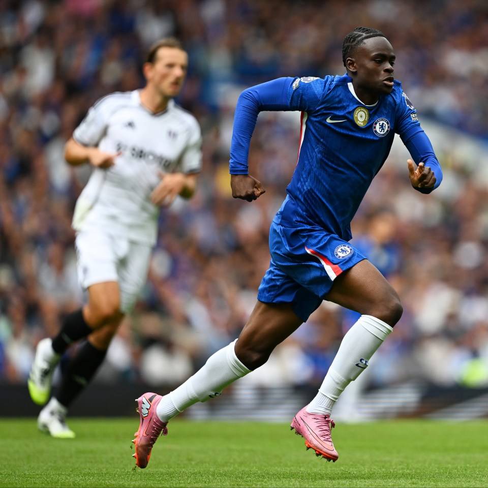 Tyrique George of Chelsea running on the pitch.