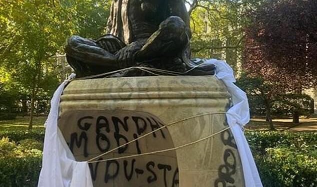 A statue of Mahatma Gandhi in central London has been vandalised