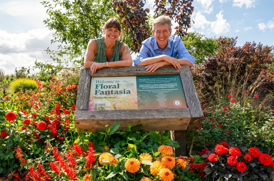 Sun gardening editor Veronica Lorraine and Roger Seabrook at Floral Fantasia, at RHS Hyde Hall, Essex.