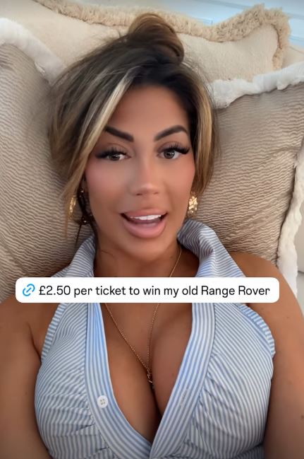 Chloe Ferry promoting a raffle to win her old Range Rover for £2.50 per ticket.