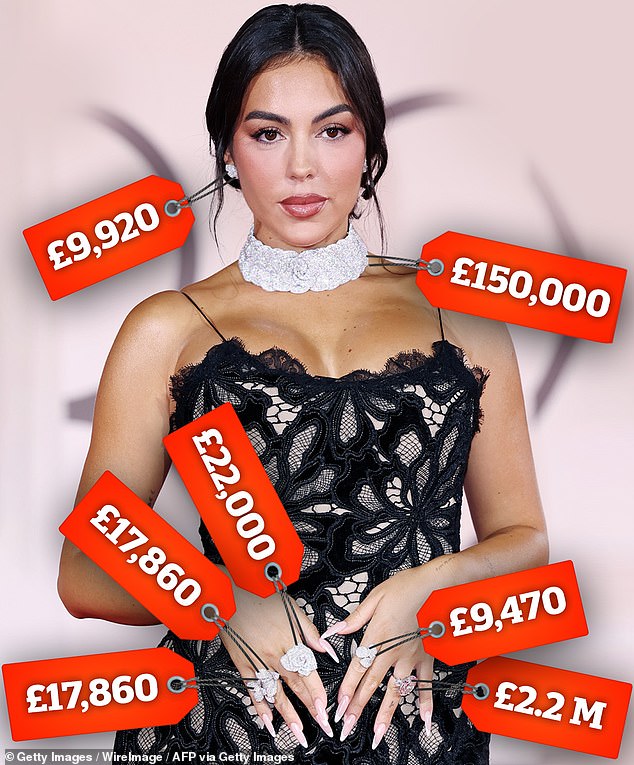 Georgina Rodriguez wore more than £2.4 million worth of jewellery while attending Venice Film Festival yesterday. Pictured
