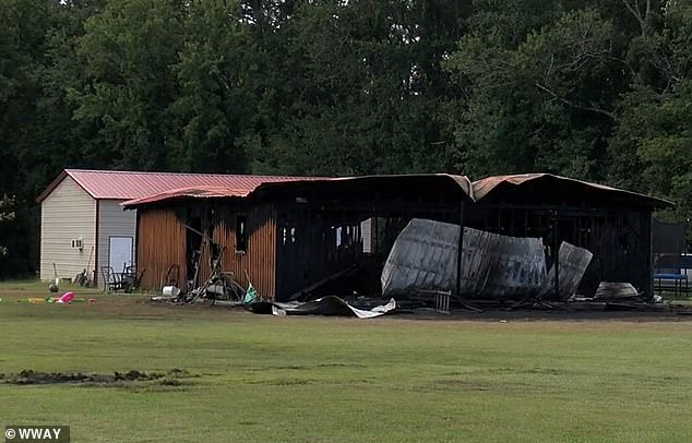 Images show the charred remains of the property, the walls of which crumbled under the intense heat