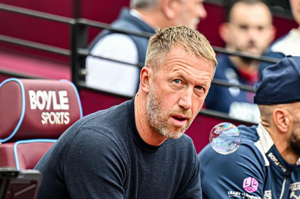 Manager Graham Potter watching the Premier League match between West Ham United and Crystal Palace.