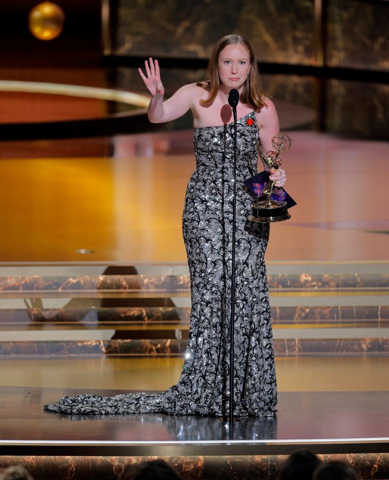 Hannah Einbinder accepting an Emmy for her role in "Hacks".