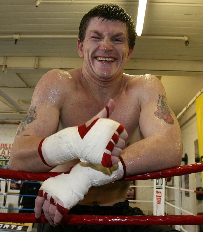 Ricky Hatton jokes with photographers during a press day.