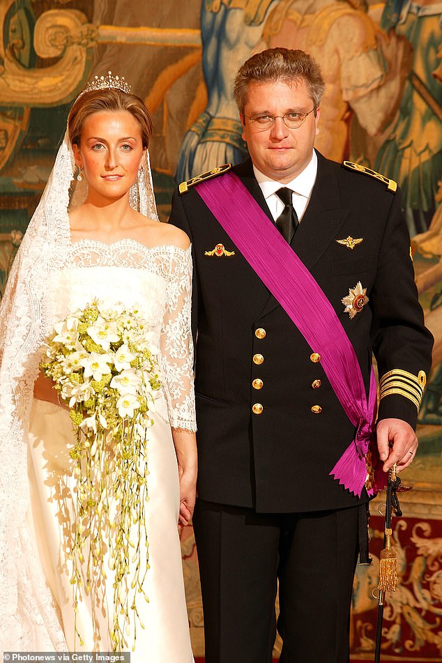 He was born in 2000, the same year King Philippe's brother, 61, is understood to have met his now-wife of 22 years, Claire Coombs (both pictured at their wedding)