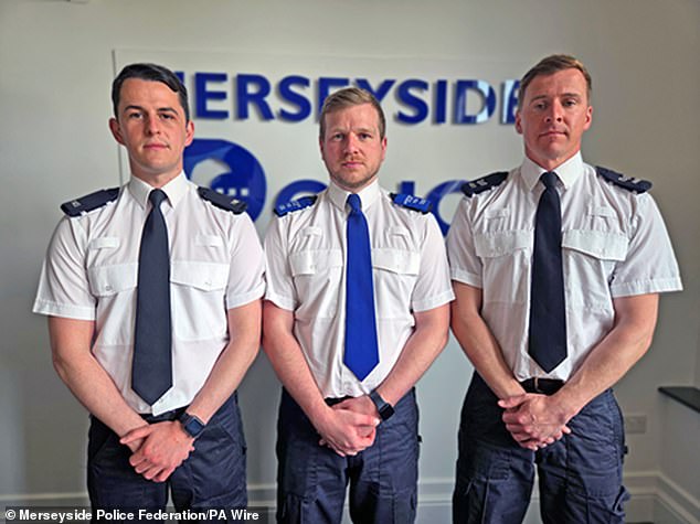 (Left to right) Hero officers PC Luke Holden, PCSO Tim Parry and Sgt Greg Gillespie, who all faced down Southport knife attacker Axel Rudakubana during his killing spree and were later honoured for their bravery