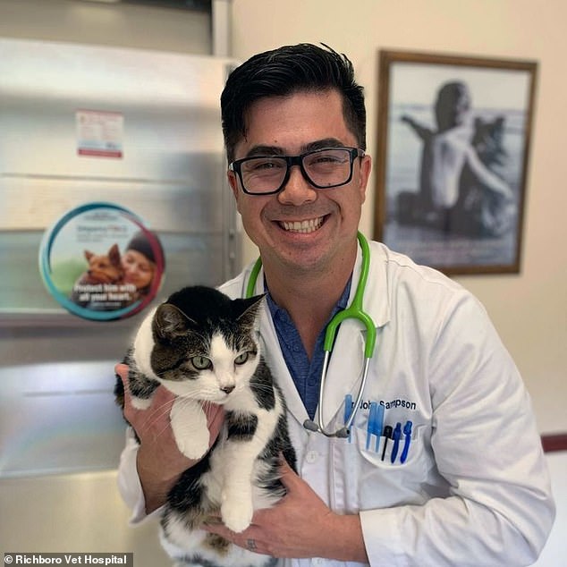 Sampson, a veterinarian based in rural Pennsylvania and father himself, says he felt 'absolute relief' the moment he embraced the little boy