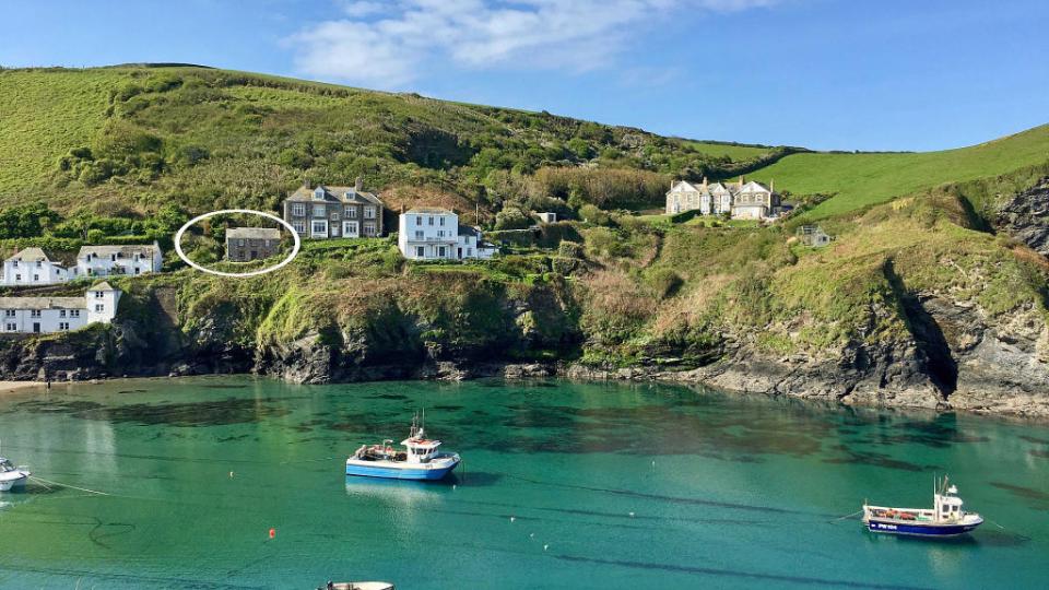Aerial view of Fern Cottage, Port Isaac, Cornwall, UK.