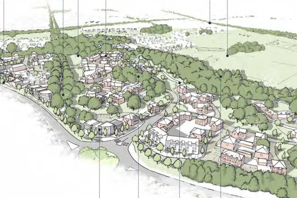 Illustration of an early visualization of the Birmingham Langley development.