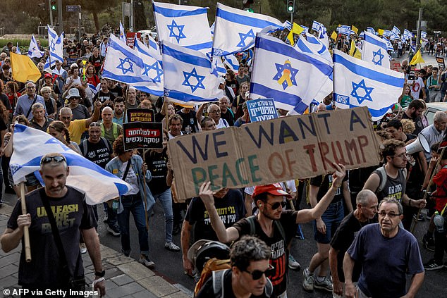 Israelis took part in nationwide demonstrations to protest the call-up of 60,000 reserves for the expanded operation, which has proved deeply controversial
