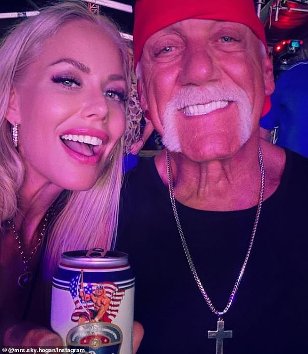 Sky Daily, Hulk Hogan's widow, appears next to the WWE great as he pitches his beer brand