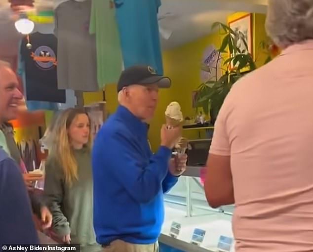 Joe Biden gest an ice cream near his holiday home in Rehoboth Beach, Delaware on August 29, 2025