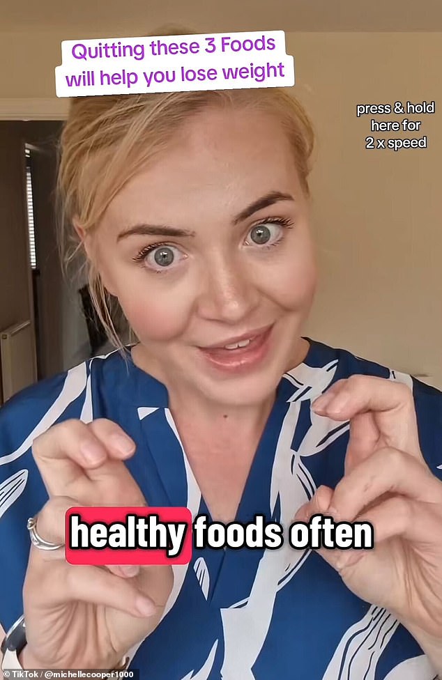 Michelle Cooper (pictured) shared how she was able to drop from a size 20 to a size 12 in just five months by swapping out certain 'healthy' foods