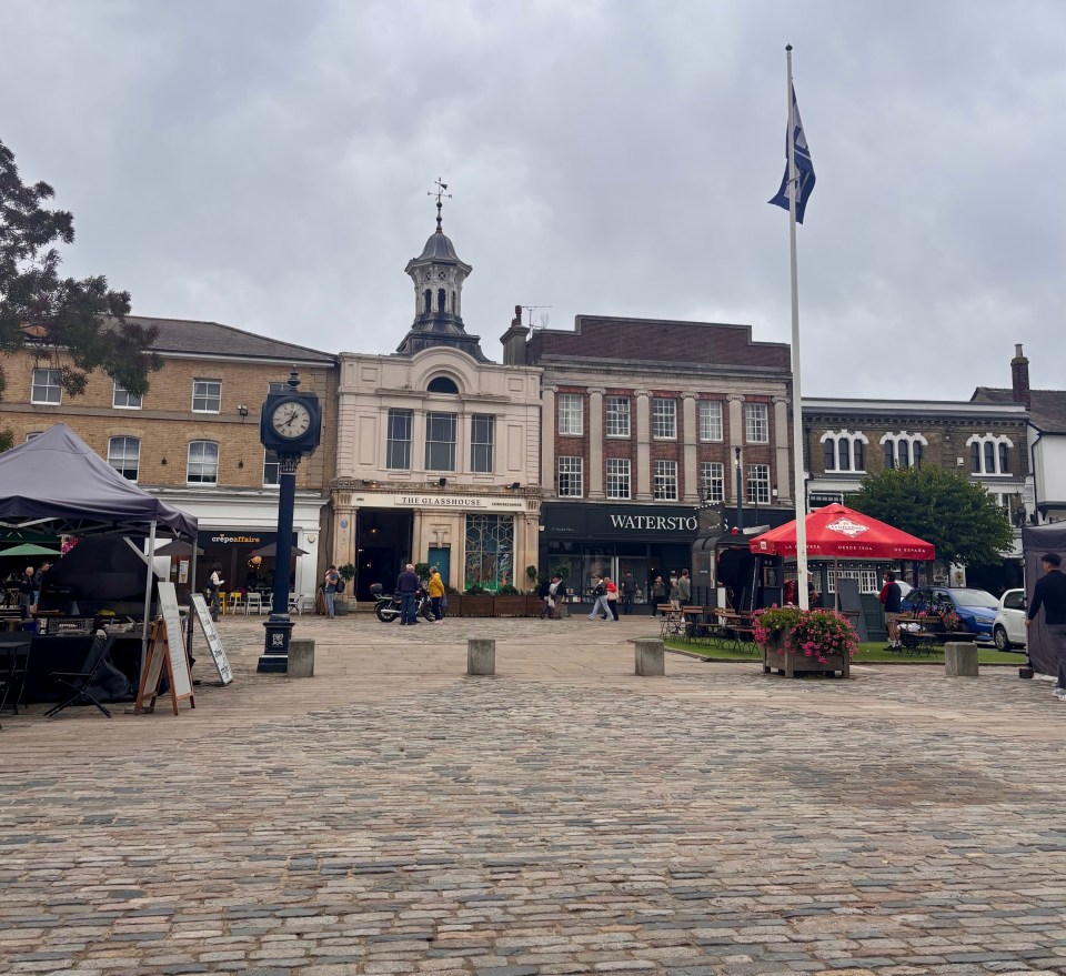 Hitchin town square in Hertfordshire, England.