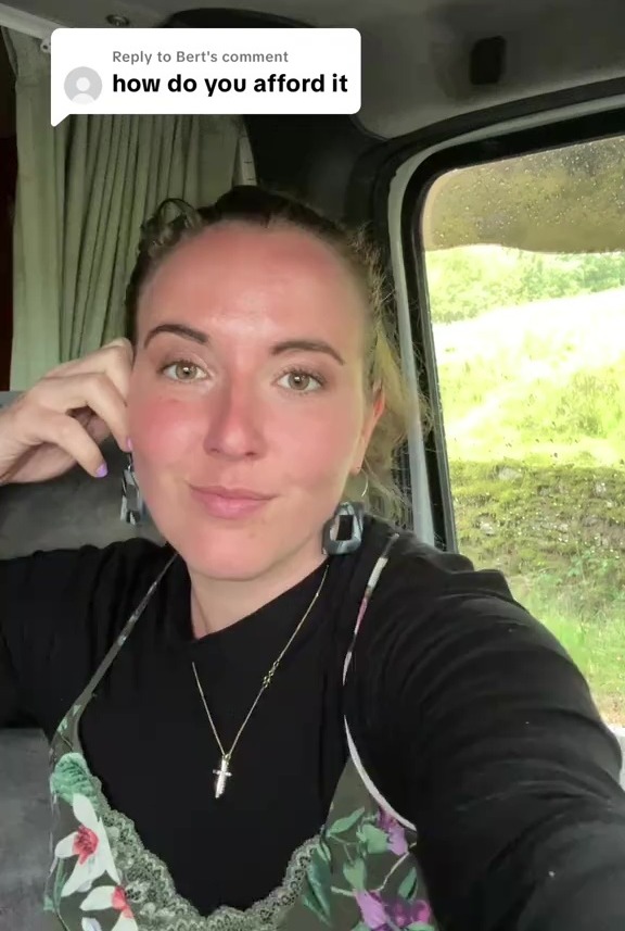 Woman in van responds to comment asking how she can afford her lifestyle.