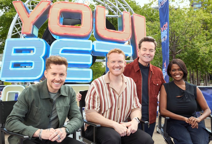 The You Bet On Tour hosts, Oti Mabuse, Stephen Mulhern, and two other men.