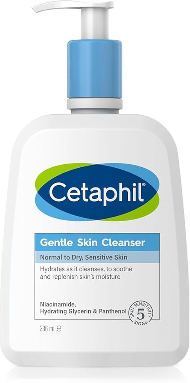 Emma stripped back her skincare routine to its bare bones – just a plain cleanser and moisturiser: Cetaphil Gentle Skin Cleanser, £11.50...