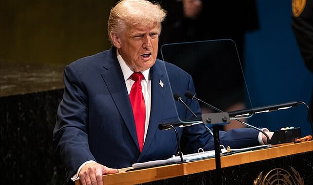 Donald Trump at the United Nations General Assembly this week. He said: 'I look at London, where you have a terrible mayor, and it's been changed, so changed. Now they want to go to Sharia law'