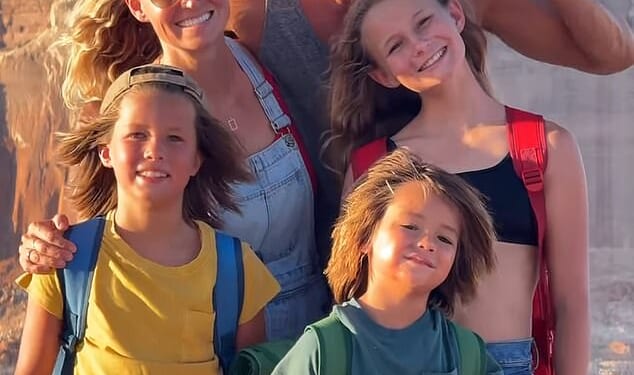 The father and influencer behind The Bucket List Family has responded to intense online criticism after a video of him throwing his 7-year-old son off a cliff went viral. Pictured: Garrett Gee with his wife, Jessica, and their three children, Dorothy, Manilla and Calihan