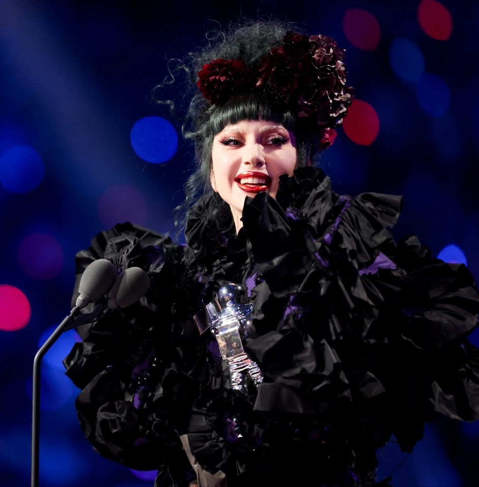 Lady Gaga accepting an award at the MTV Video Music Awards.