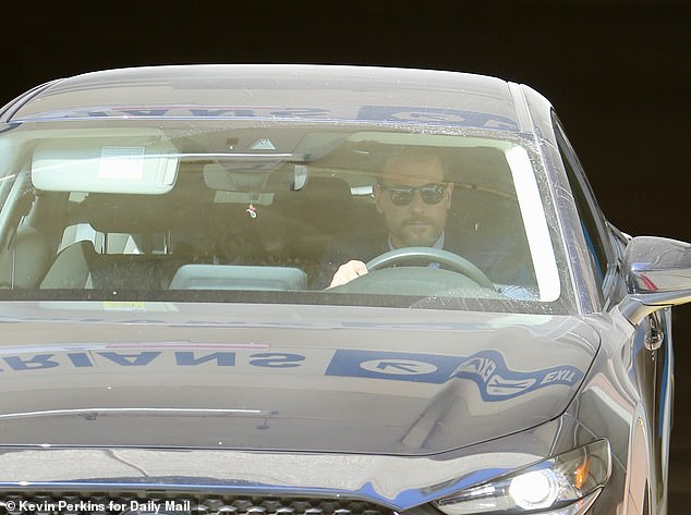 Pictured: Ioan Gruffudd leaving from the Monday court hearing, where he accused his ex of stalking him and his new wife