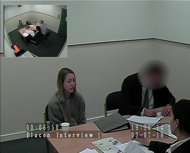 Lucy Letby being interviewed by police. The boy's parents only realised the nurse who gave them the memory box was Letby when they saw her face in the news