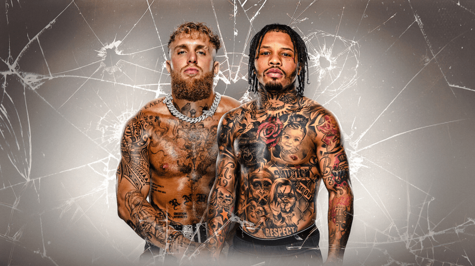 Illustration of Jake Paul and Gervonta Davis with cracked glass.