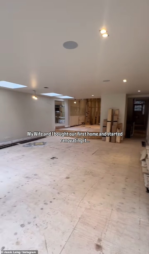 Jamie captioned his post 'Just in time' before tagging Sophie and penning: 'My wife and I bought our first home and started renovating it...'