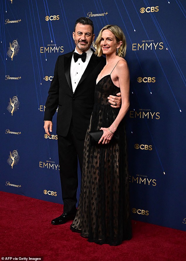 It remains unclear whether Kimmel - seen here with wife Molly McNearney at the Emmys earlier this month - will address or apologize for his comments when he returns to air