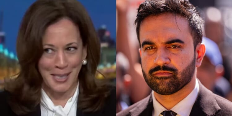 During an interview with MSNBC on Monday, former Vice President Kamala Harris, left, became visibly uncomfortable when asked about New York City mayoral candidate Zohran Mamdani, right.