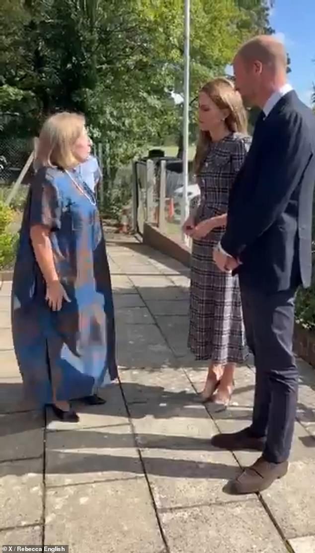 William and Kate, pictured, were both friendly as ever as they chatted with staff during the visit today