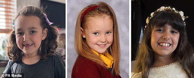 Bebe King, Elsie Dot Stancombe and Alice da Silva Aguiar died in the attack last summer. Pictured L to R: Bebe, Elsie and Alice