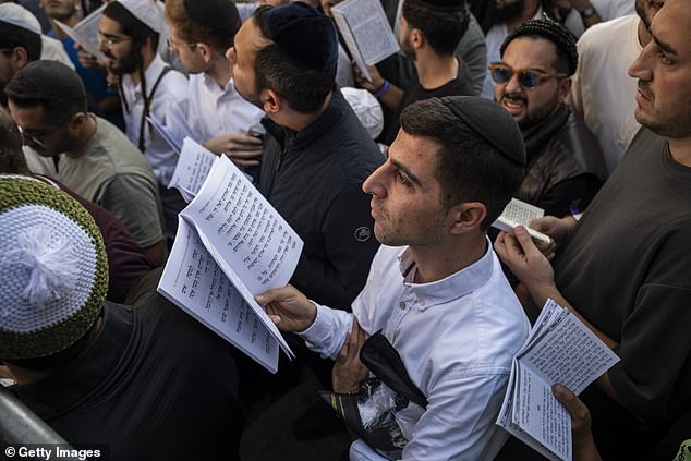Jewish pilgrims during the celebration of the Jewish New Year (Rosh Hashanah) on September 22, 2025 in Uman, Ukraine