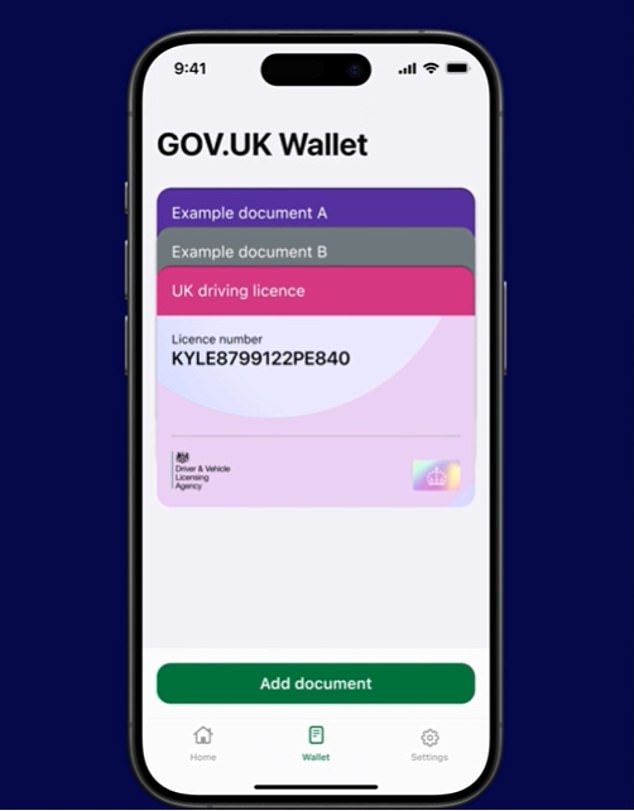 A mock up of a virtual ID, which could be given all people legally entitled to reside in Britain, whether citizens or those with legal immigration status