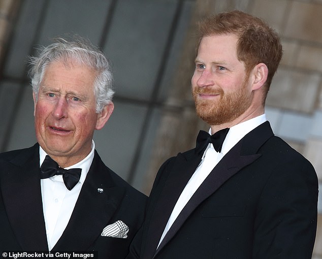 Prince Harry with the then Prince Charles at the World Premiere of Netflix's Our Planet at the Natural History Museum, in Kensington, in 2019